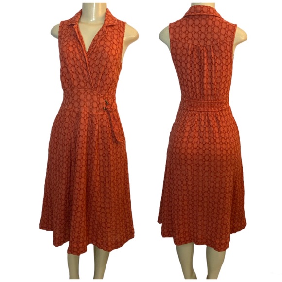 Anthropologie Dresses & Skirts - ANTHROPOLOGIE Burnt Orange Eyelet Fit & Flare Sleeveless Dress With Pock…
